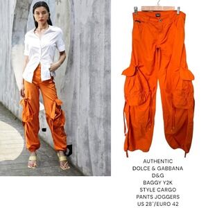 DOLCE & GABBANA D&G Y2K STYLE BAGGY DRAWSTRING CARGO JOGGER TRACK PANTS